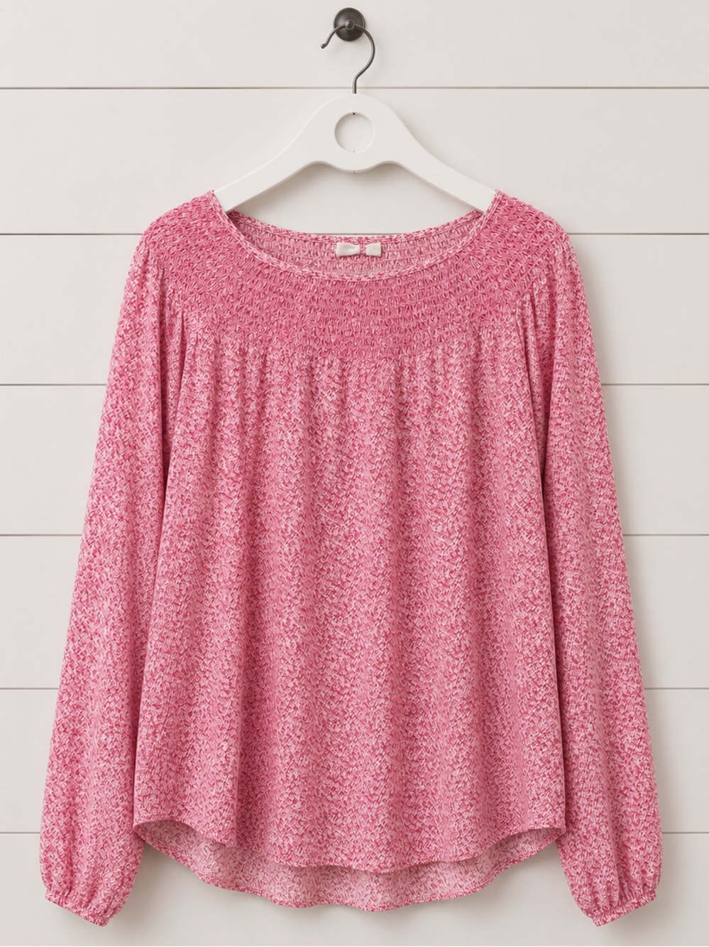 GAP Pink Long Sleeve Smocked Yoke Top